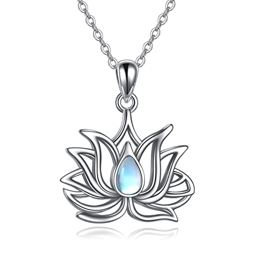 POPLYKE Lotus Halskette für Frauen Sterling Silber Mondstein Lotus Blume Anhänger Schmuck Cover