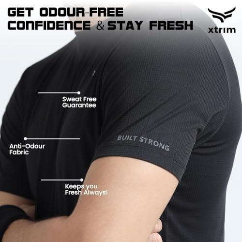 Image of XTRIM Sports T-Shirt for Men, Quick Dry Gym T-Shirt for Men, Half Sleeve Solid Casual Round Neck, Stylish Regular Fit, Lightweight Running Training Activewear