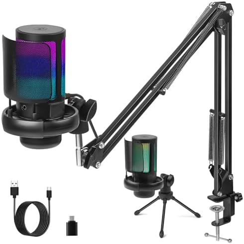 Microfone USB Gaming PC, Microfone Gamer, Braço Articulado Microf...