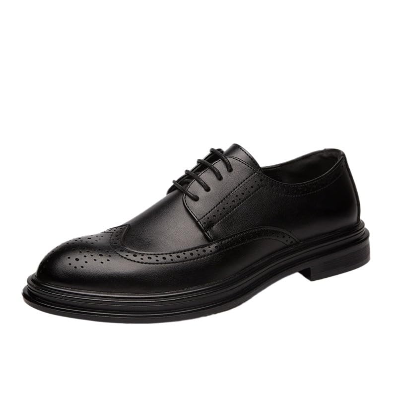 Mens Lace-Up Casual Leather Brogue Pointed Toe British Style Business Dress Shoes Comfortable