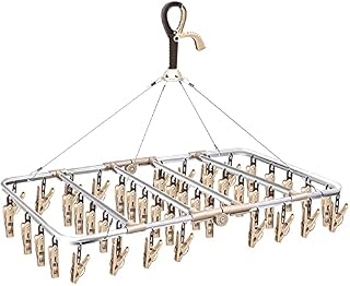 ANVINKU Sock Dryer, Aluminum 46 Pegs Sock Hanger for Washing Line, Folding Clothes Drying Rack with Windproof Hook, Hanging Clothes Airer for Socks, Underwear, Baby Clothes & Hats