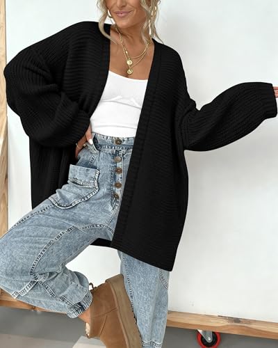 Image of BTFBM Casual Cardigan Sweater for Women Fall 2026 Long Sleeve Sweaters | Fall Outfits, Loose Fit,Solid,Open Front Chunky Knit Sweaters,Chunky Cardigan Sweaters For Women,Checkered Outwear Coat