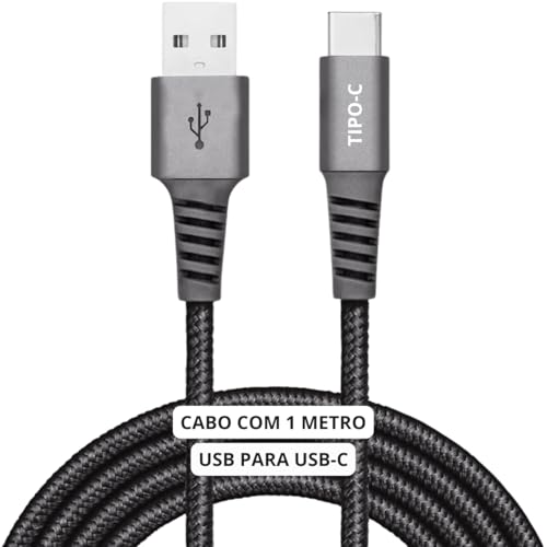 Cabo USB-C 1 Metro Tipo C Turbo 60W Ultra Rapido Reforçado Android e Iphone Notebook Tablet Qualidade Premium Carregamento Transferência de Dados