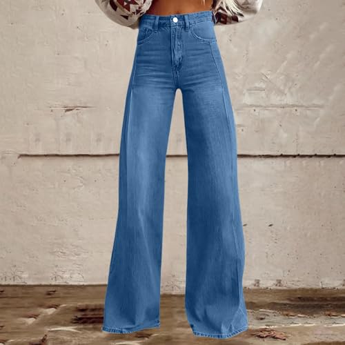Palazzo Jeans for Women with Pockets High Waist Strength Casual Jeans Wide Leg Baggy Flare Popular Color Denim Pants3