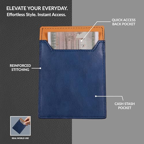 Image of Smith & Blake - Credit Card Holder Wallet for Men and Women -3 ATM Card Slots - Snap Button Pocket - Back Pocket - Blue Premium Leatherette - Prospero (Blue)