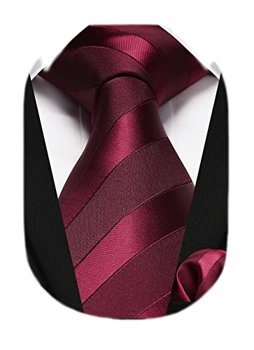 Image of HISDERN Mens Tie Striped Ties and Handkerchief Set Business Formal Woven Pocket Square Wedding College Stripe Necktie