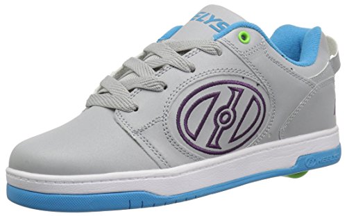 HEELYS Unisex-Child Voyager Tennis Shoe, Grey Reflective/Cyan/Grape, 4 Big Kid