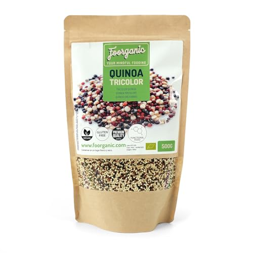 Quinoa Tricolor Ecológica Foorganic Pack 500g Superalimento Sin Gluten | Producido en España | Vegano Fuente Natural de Proteínas y Fibra | Sin aditivos