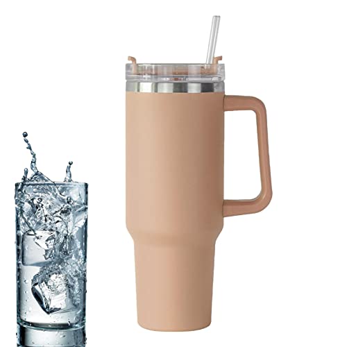 1200ml Edelstahl Vakuum Isolierbecher Mit Griff, Deckel Und Strohhalm, Becher Tumbler Isolierter Becher Tragbare Autobecher Kaffeebecher Auslaufsicher Trinkbecher Reisebecher Für Kalte Heiße Getränke Cover