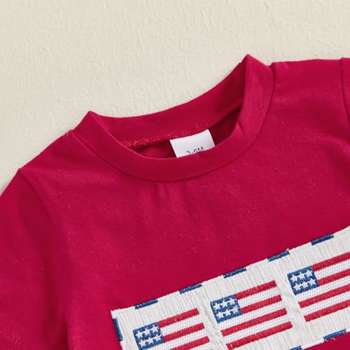 Image of 4th Of July Toddler Boy Outfit Popsicle American Flag T-Shirt and Gingham Plaid Shorts Set Independence Day Clothes