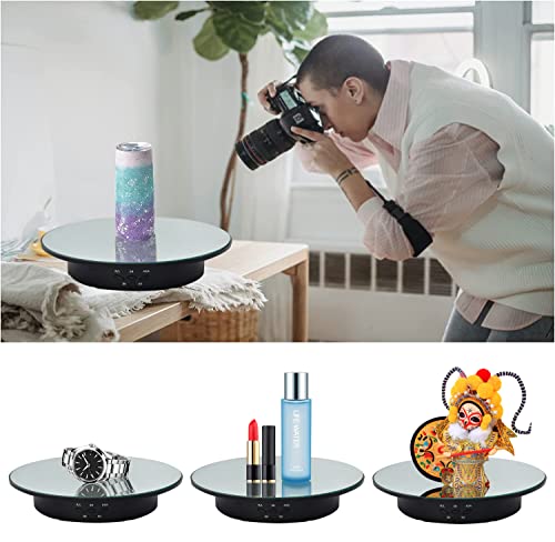QINMAY 360 Degree Rotating Display Stand,360 Degree Photography Turntable with Remote Control,5 PVC Backgrounds,Battery/USB Power Supply for Photography Product Shows