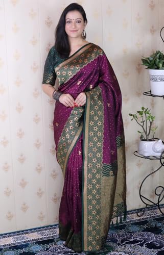 Image of SGF11 Women's Kanjivaram Pure Handloom Soft Silk Saree With Blouse Piece