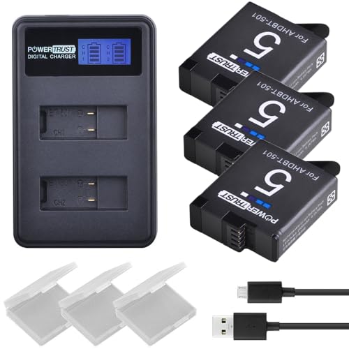 PowerTrust 3X AHDBT-501 Battery for GoPro Hero 5/6/7/8 HERO...