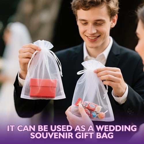 Image of PACKINNO 100pcs White Organza Bags, Sheer Organza Bags 4x6 Inch, Small Mesh Bag Drawstring, Jewelry Gift Bags for Party, Candy, Christmas, Festival, Bathroom Soaps, Makeup