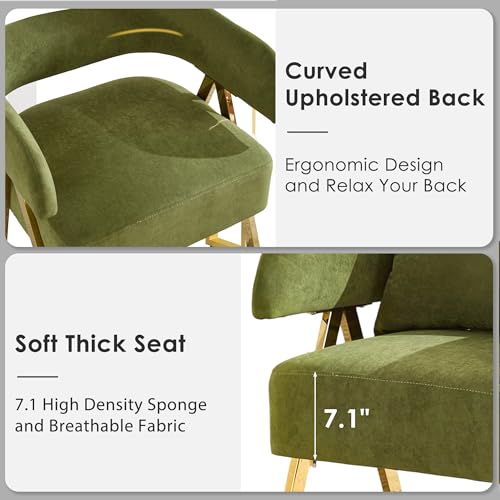 Image of Modern Green Velvet Accent Chairs Set of 2, Barrel Armchairs Living Room