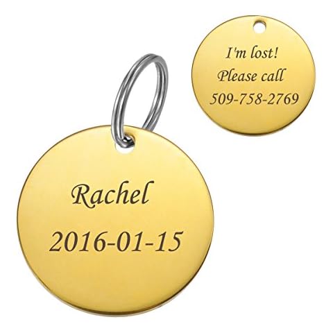 Stainless Steel Pet ID Tags Dog Tags Personalized & Engraved Custom Identification Tag Engraved Front & Back Dog Collar Tag Round Shape Cover