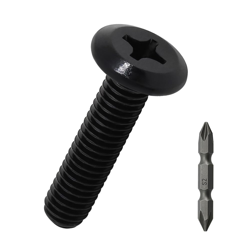M6-1.0 x 25mm Flat Head Machine Screws (30 pcs), 18-8 (304) Stainless Steel, Phillips Drive #3, Black Oxide Coated Furniture Connectors Screws,