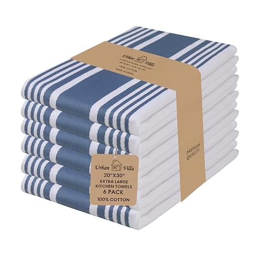 Urban Villa Kitchen Towels Trendy Stripes Indigo Blue/White Set of 6 Dish Towels for Kitchen Highly Absorbent 100%Cotton Over Sized 20X30 Inches Kitchen Towels Mitered Corners Kitchen Hand Tea Towels