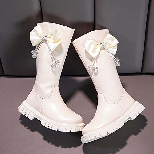 JOEupin Girls Waterproof Leather Bowtie Fur Lined Knee High Winter Riding Boots (Toddler/Little Kid)4