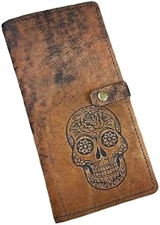 Sugar Skull Walet, Bird Wallet, animal Wallet, long wallet, biker wallet, leather Carved, 3D Genuine Leather Wallet, Leather Carving Wallet