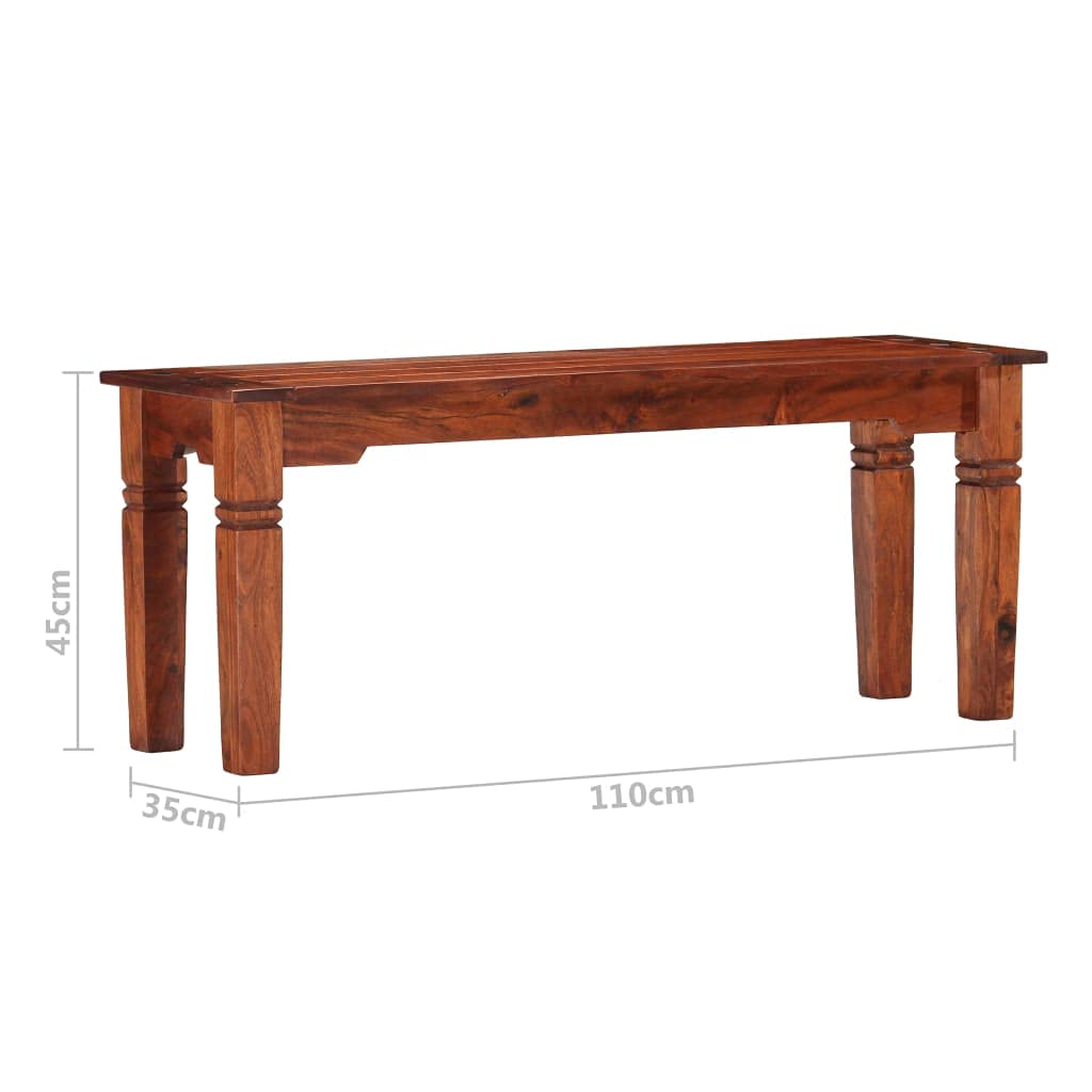 Banco de madera maciza de acacia de 110 cm, banco de comedor rústico con acabado de nogal, banco de madera resistente para pasillo o sala de estar