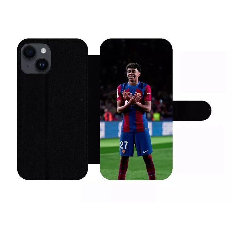 Coque lamine yamal barcelonne iPhone 14 protection intégrale simili-cuir