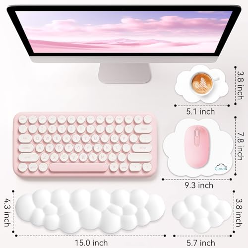 Image of Sushret Cloud Wrist Rest for Computer Keyboard and Mouse Pad Set, White | Memory Foam, Leather, 4-in-1 Cloud Keyboard Wrist Rest Set with Ergonomic Support for Arm and Palm Cushion, Gaming /Work Setup