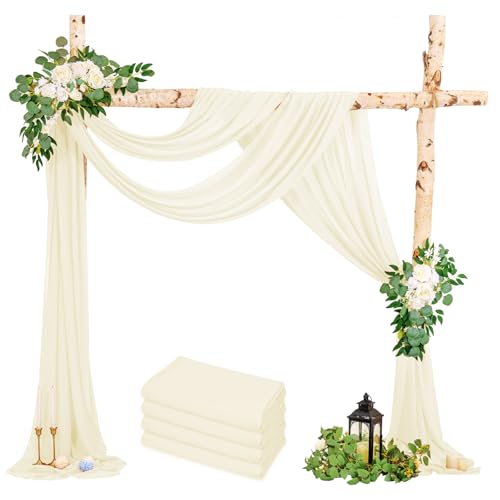 LYAFS 4 stuks bruiloftgordijn, bruiloftsboog, ivoor dwarsbehang, 73 cm x 610 cm, chiffon-stofgordijn voor bruiloft, achtergrond decoratie, gordijnen voor bruiloftsboog, ceremonie, boog, feest