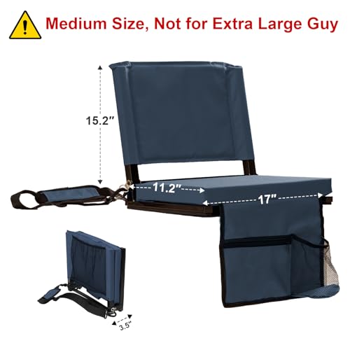 Image of Stadium Seats with Back Support for Bleachers, Folding Bleacher Seat Bleacher Chairs with Back and Cushion, Padded Stadium Chair with Shoulder Strap, Large Mesh Pocket & Carry Handle, Midnight Blue
