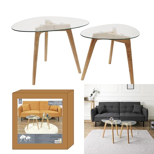 HOME DECO FACTORY - HD3212 Mesas Nido - Diseñadas para la Modularidad del Espacio - Vidrio Templado Transparente - Dimensiones 60 x 45 x 43 cm y 50 x 38 x 40 cm - imagen 3