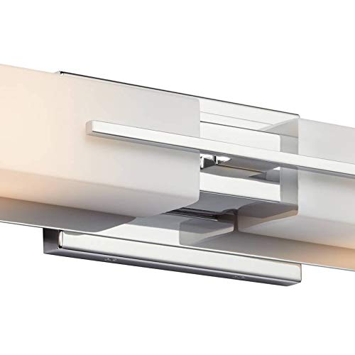 Image of Possini Euro Design Midtown Mid Century Modern Wall Mount Light Chrome Silver Metal 23 1 /2 inch Wide 2-Light Vanity Fixture Rectangular White Glass Shades Decor for Bathroom Over Mirror House Home
