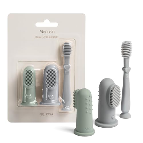 Image of Moonkie Baby Finger Toothbrush Tongue Oral Cleaner Kit for 3 Months +, 3 Pcs (Blue/Mint/Blue)