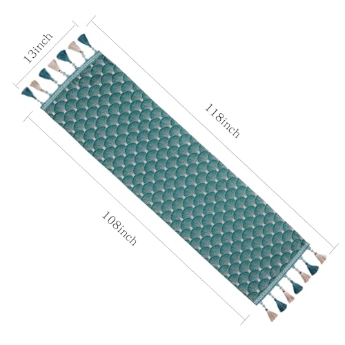 Mayler Yee Table Runner, Vintage Luxury Embroidered Floral Jacquard Damask Fabric with Multi-Tassels for Living Room Dresser Scarfs (Teal, 13x108Inch) by Mayler Yee - Image 2