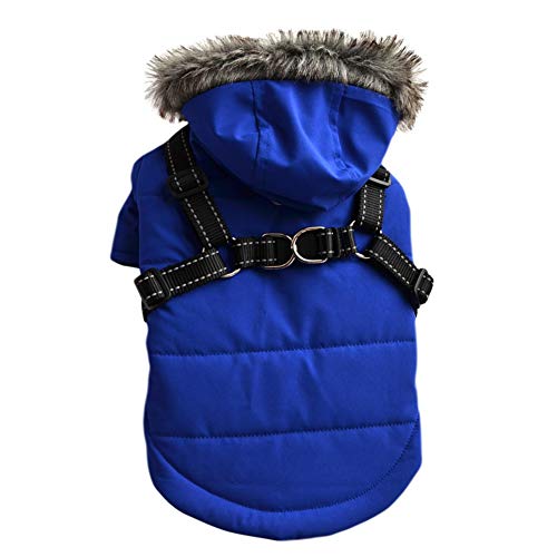 Weiweiba Manteau pour Chien avec Harnais, Sweat à Capuche pour Chiens imperméable Chaud, T, vêtements de Veste épaissie à Quatre Pattes pour Petits Chiens Moyens, Couleur Unie Cover