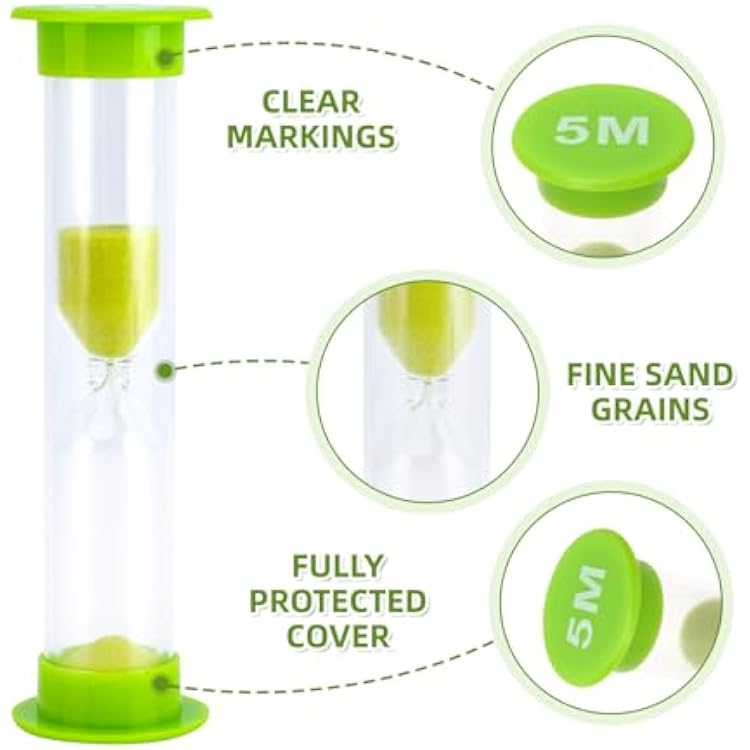 I-MART Pack of 6 Green 5 Minute Sand Timer, Mini Hourglass Sand Timers for Time Management, Games, Cooking, Classroom, Office, Study and Yoga