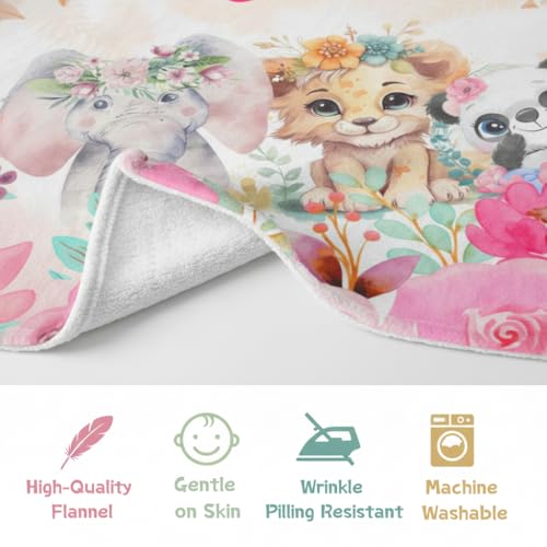 Image of Personalized Baby Blanket with Name, Custom Jungle Animal Blanket for Toddler Boys & Girls, Soft Cozy Newborn Baby Blanket, Customized Easter Throw Gifts for Kids, Nursery Decor