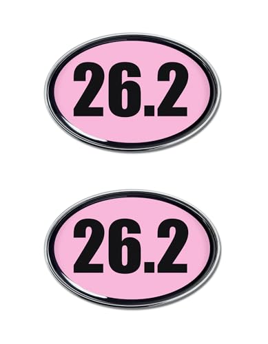 Image of Elektroplate Mini 26.2 Marathon Pink OEM Chrome Emblems for Motorcycles, Watercrafts, and Decorations | Universal Fit at 2.15 inch x 1.4 inch | Weatherproof | 2-Pack