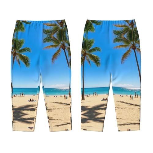 Pajama Pants Pajama Bottoms with Elastic Waistband Sleepwear Lounge PantsBeach Coconut Tree Swimming3