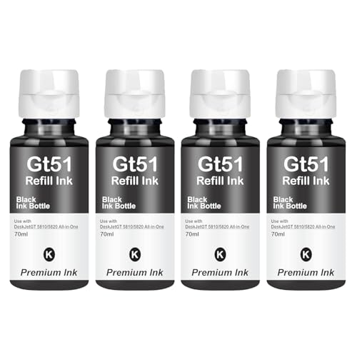Image of Duplex DTC Refill Ink GT51 Compatible for HP Ink Tank 115 310 315 319 410 415 416 419 455 500 515 520 525 530 589 615 750 790 670 GT5810 GT5811 GT5820 (GT51 Black Ink 4 Pcs)