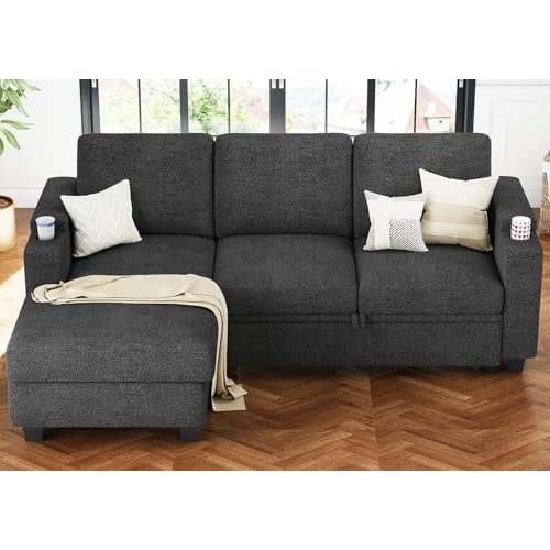 Belffin Sleeper Sofa Bed Pull Out Couch L Shaped Couch with Storage Left-Facing Chaise Modular Sectional Sofa. Dark Grey Dark Grey Left Facing Chaise