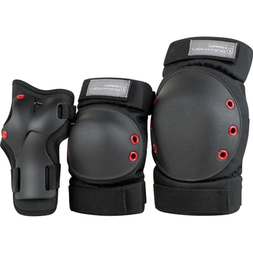 Dark-Lightning-KidsJuniorYouth-Knee-Pads-Elbow-Pads-Wrist-Guards-3-in-1-Protective-Gear-for-SkateboardRoller-SkateInlineCyclingMTB-BikeScooterPolarNight-BlackM Dark Lightning Kids/Junior/Youth Knee Pads Elbow Pads Wrist Guards 3 in 1 Protective Gear, for Skateboard,Roller Skate,Inline,Cycling,MTB Bike,Scooter(PolarNight Black,M)