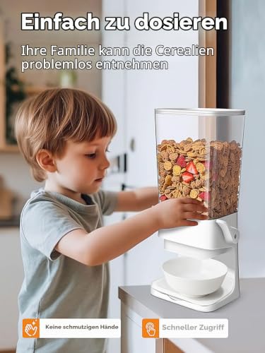 Foto von Tokokimo Müslispender, Zerkleinert Keine Cerealien Beim Ausgeben, Cereal Dispenser für Zereales Frühstück, Süßigkeiten, Nüsse, Bohnen, Granola, große Kapazität von 5,5L (Weiß, 1er-Set)