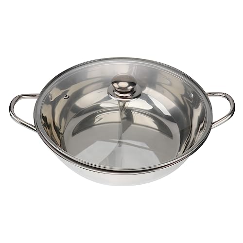 Gatuida Stainless Steel Hot Pot Pot Dual Pan Deep Skillet Induction Cookware Lid for Family Gatherings