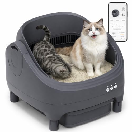 Image of Self-Cleaning Cat Litter Box, Open-Top Automatic Litter Box with APP Control, Odor-Control & Low-Noise Design, Large Capacity, Safe for Multiple Cats