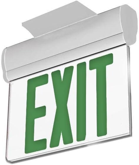 LEDMyplace 3W LED Green Exit Sign Light Edge Lit, 120-277 Voltage, 90 min Backup Battery Operated Powered, Side and Ceiling Surface Mount, Emergency Lights for Commercial Building, Hospital, Corridor