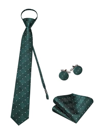 Image of Hi-Tie Zipper Ties for Men Pre-tied Tie Set Lapel Pin Pocket Square and Cufflinks Formal Business Wedding Adjustable Necktie