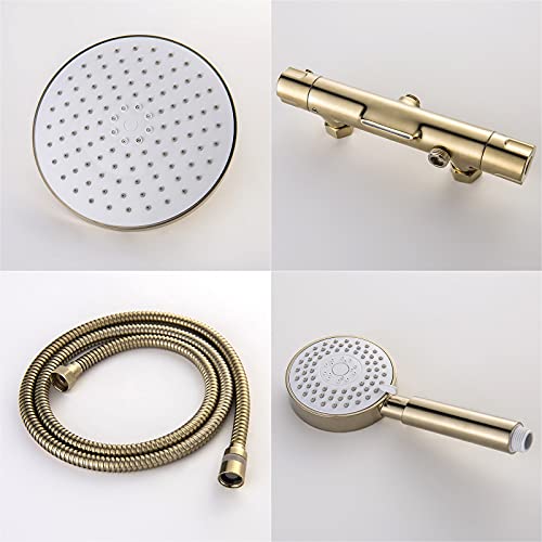 Robinet de douche thermostatique anti-brûlure 38°C ensemble mitigeur or brossé complet - 7