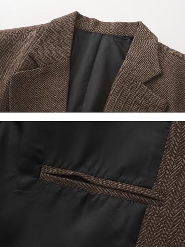Men's Herringbone Blazer Plus Size Vintage Tweed Wool Blend Notch Lapel 2 Buttons Sport Coat Suit Jacket4