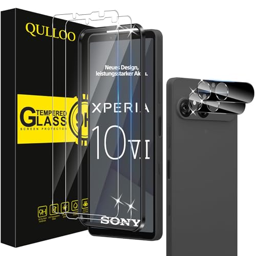 QULLOO Protector de Pantalla para Sony Xperia 10 VII, 2 Piezas Cristal Templado y 2 Piezas Protector de Lente de Cámara, Dureza 9H Ultra Resistente Vidrio Templado