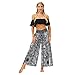 Funyplus Casual Femme Printed Longue sans Poche Élastique Casual Stretch Fluide Retro Leger Casual Femme Bouffant Outdoor Festival